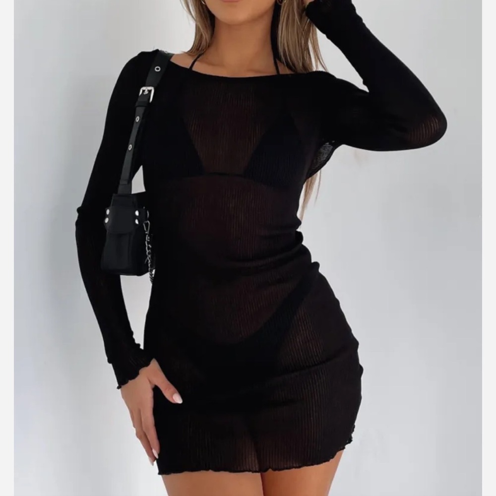 NWT WHITE FOX BOUTIQUE Without Warning Long Sleeve Mini Dress Black size large